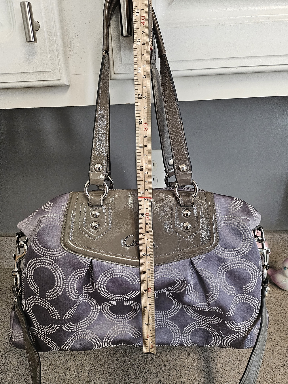 Coach Grey Signature Satchel with Silver Accents - Picture 2 of 13